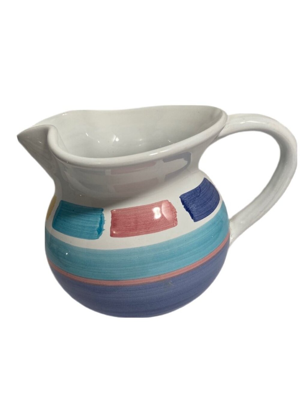 Vtg. Pottery Ceramic Pitcher Italy Caleca for Bloomingdales Hand Painted Stripes